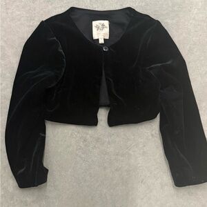 Laura Ashley London Black Velvet One Button Shrug Childs Size 4
